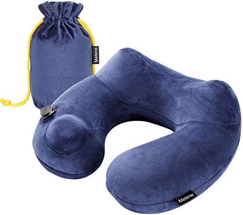 Metene Inflatable Travel Pillow Soft Velvet Neck Support Pillows for Airplanes Car and Home Washable